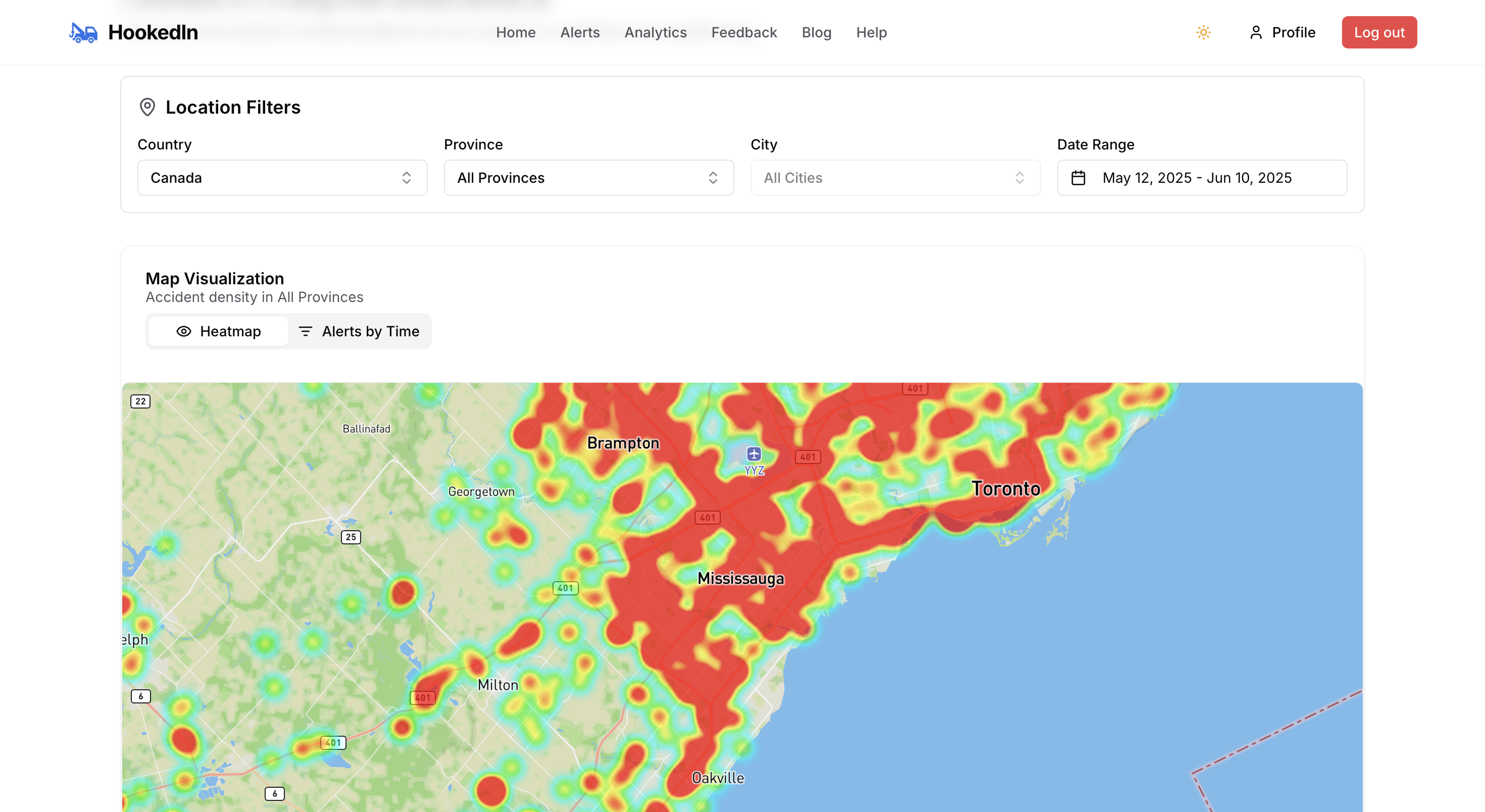 HookedIn Analytics Dashboard with Heatmap