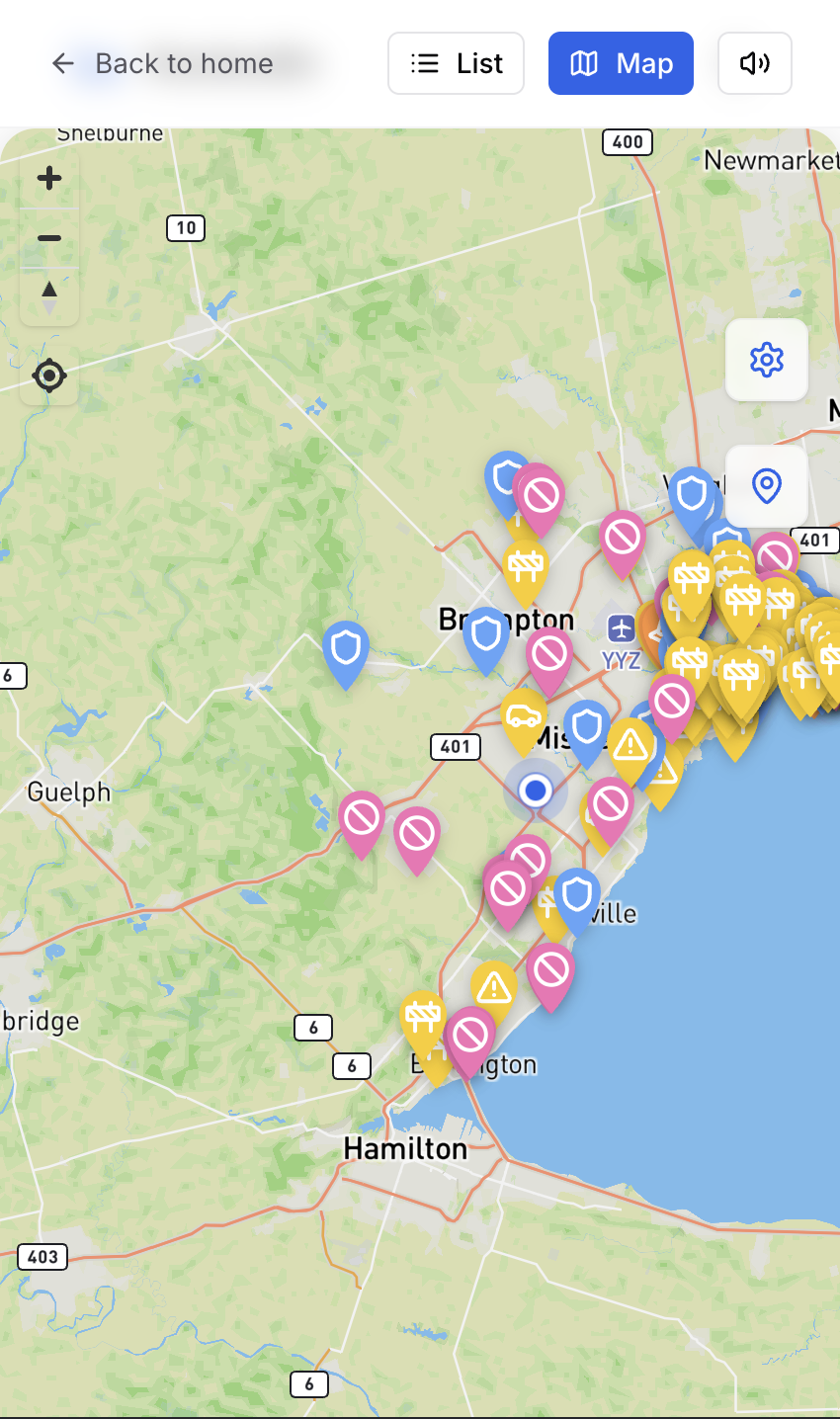 HookedIn Mobile Map View with Alert Markers